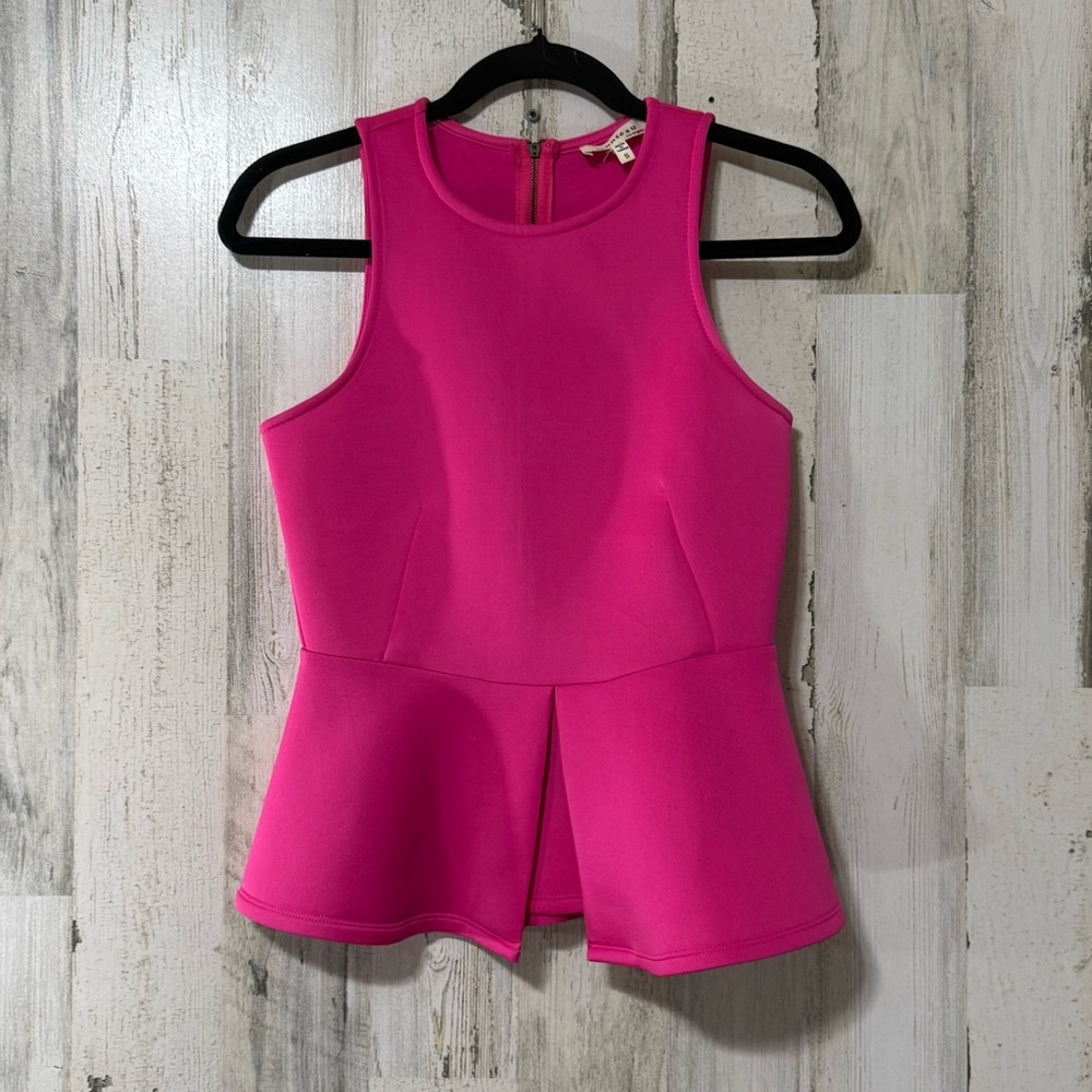 Monteau Hot Pink Peplum Sleeveless Top - Picture 2 of 13